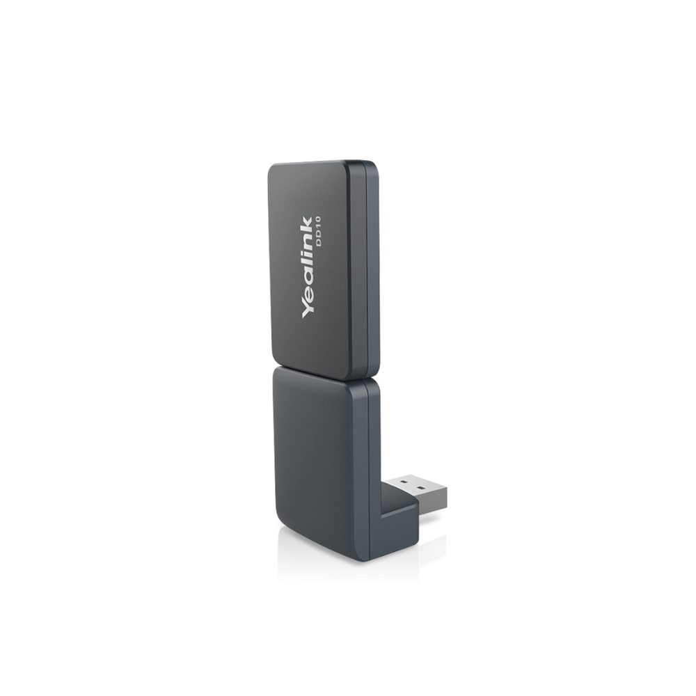 Yealink DECT dongle DD10K - black device for concurrent use with T41S/T42S and compatibility with T53/T53W/T54W/T57W/T58A/VP59, supporting up to 4 additional handsets.