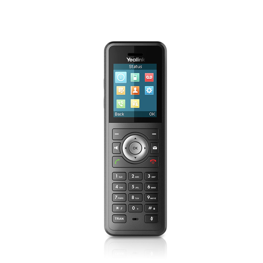 A frontal view of the W59R Rugged Wireless Handset in black color. The handset features a 1.8’’ 128x160 TFT color screen with an intuitive user interface. It is captured on a white background.